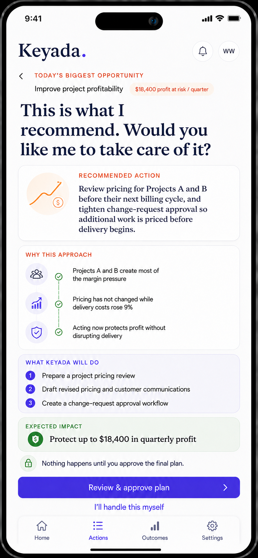 Keyada recommended action with clear reasoning and expected impact